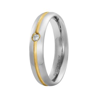 Imagem de Aliança Aço Veneza 5mm com Filete Central Gold IPG e Zircônia