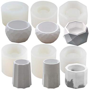 Imagem de Funshowcase Moldes de silicone para vaso de flores octógono e redondo, 6 unidades, para resina epóxi, argila, concreto, suculenta, vaso, cinzeiro, vela, sabonete, suporte para canetas