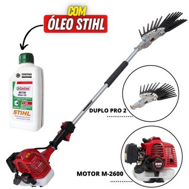 Imagem de Derriçadeira Premium Á Gasolina Kawashima KWD2600D2 Com Haste Curta 110cm e Kit Duplo P...