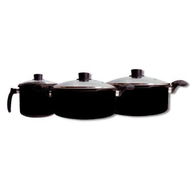 Imagem de Kit Panelas e Caneco Aço Esmaltado Preto (16, 18, 20 Cm)