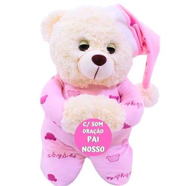 Imagem de Urso de pelúcia pijama rosa reza pai nosso 30cm