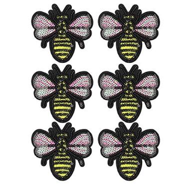 Imagem de MISNODE 6 peças de lantejoulas borboleta abelha roupas remendo de ferro em apliques DIY camiseta adesivo de tecido acessórios de apliques decorativos para carro e arte e(abelha de lantejoulas)