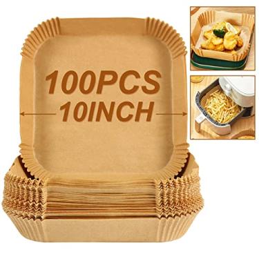 Imagem de BYKITCHEN Grandes forros de fritadeira a ar, conjunto de 100, forros quadrados de fritadeira de ar de 23 cm, forro de papel descartável XL Air Fryer, compatível com Corsori, Ninja, Gourmia Air Fryer e mais
