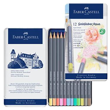 Imagem de Faber-Castell Lápis de aquarela Goldfaber Aqua Pastel – 12 lápis de cor de água pastel, lápis de cor aquarela para pintura e desenho