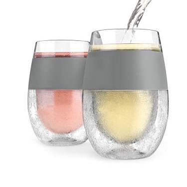 Imagem de Conjunto de 2 copos térmicos HOST de parede dupla congelável para vinho tinto e branco, 250 ml, cinza