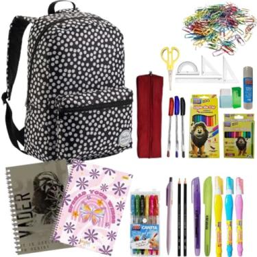 Imagem de Kit Material Escolar com 61 itens Ensino Médio Feminino Masculino Mochila Estojo Escola Faculdade Universidade Colegial