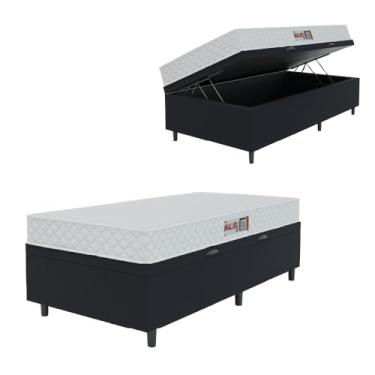 Imagem de Cama Box Baú Colchão Solteiro Espuma D20 Malibu 78x188x53cm Branco/Preto Hellen