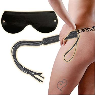 Imagem de Chicote Sexual e Máscara Couro Eco Kit Dominador inNamorata