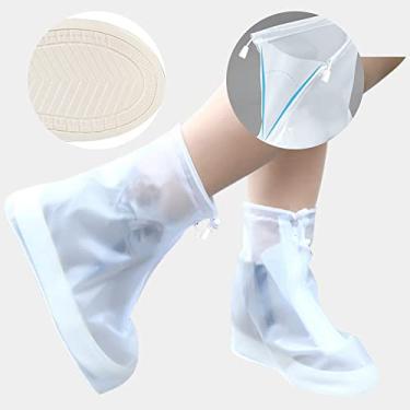 Imagem de Capas de sapatos impermeáveis para botas de chuva, galochas com controle de areia, antiderrapante, sola de borracha de PVC, botas de chuva reutilizáveis para ciclismo, acampamento ao ar livre, pesca, jardim, viagens (M, transparente)