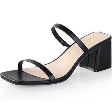 Imagem de Leevar Sandálias de salto quadrado para mulheres – Sandálias femininas de salto baixo – 5,5 cm de bico aberto com tira no tornozelo salto grosso – Sandália de salto sem cadarço Mule- salto de tiras pretas nude para festa e casamento, Poliuretano preto, 6