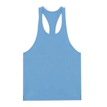 Imagem de Camiseta de compressão masculina Active Vest Body Building Slimming Workout nadador Muscle Fitness Tank, Azul claro, M