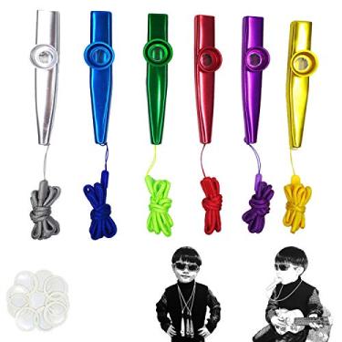 Imagem de Fartime 12 peças de metal Kazoos com cordões, com 20 diafragmas de flauta Kazoo, instrumentos musicais, bom presente para crianças, um bom companheiro para ukulele, violino, violão, teclado de piano.