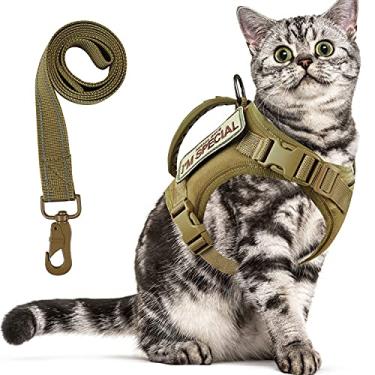 Imagem de Peitoral tático para gatos e guia para caminhadas à prova de fuga, colete ajustável de malha macia para gatos grandes