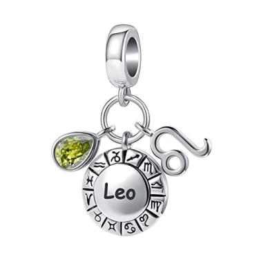 Imagem de YSAHan 12 signos do zodíaco, feliz aniversário, constelações, berloque de pedra do mês de nascimento para pulseira Pandora, Metal Cristal Strass, Base