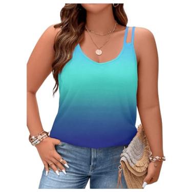 Imagem de RoseSeek Blusa feminina plus size com alças finas e gola canoa folgada, Azul menta, GG Plus Size