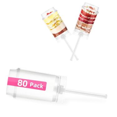 Imagem de ihomecooker Recipientes plásticos transparentes push-up para bolo (empurrar pops) com tampas, base e palitos, pacote com 80 (pacote com 80)