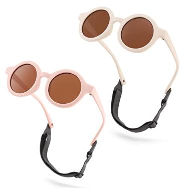 Imagem de Bouryo Óculos de sol polarizados redondos flexíveis para recém-nascidos com alça para bebês meninos meninas de 0 a 24 meses