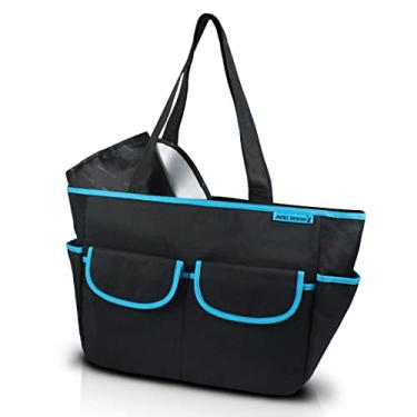 Imagem de BOLSA DE BEBÊ MATERNIDADE PASSEIO LISA COM 4 BOLSINHOS E TROCADOR IMPERMEÁVEL JACKI DESIGN PRETO AZUL