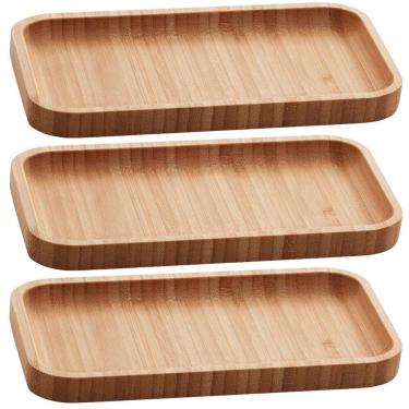 Imagem de Kit 3 Bandejas de Bambu Retangular para Cozinha 20x10cm Petisqueiras Multiuso Hire Lyor