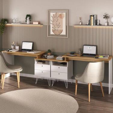 Imagem de Conjunto 2 Escrivaninhas Plus Estilo Industrial Olmo/Branco