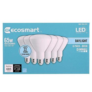 Imagem de Ecosmart Lâmpada de inundação diurna LED BR30, substituição de 65W, 9 Watt, 685 Lumens - 5000K - Classificação interna/externa (pacote com 6)