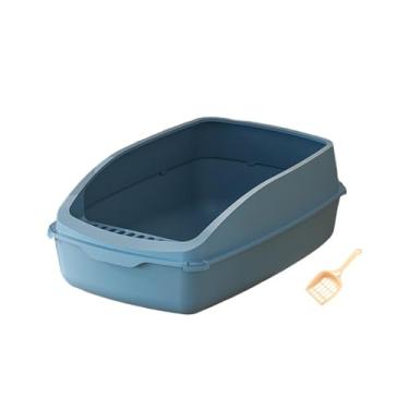 Imagem de IEUDNS Caixa de areia para gatos, comadre para animais de estimação, caixa grande de areia para gatos com lado alto, vaso sanitário para gatos internos, Azul