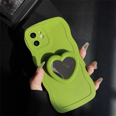 Imagem de Suporte de espelho de coração Capa de telefone Waves para OnePlus 9 Rt 11 11R 10R 9R 9RT 10T 8T ACE Pro Nord N20 5G CE 2 Lite CE2Lite Capa, espelho de coração verde, para OnePlus 9RT