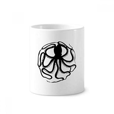 Imagem de Black Octopus Marine Life Padrão Escova de Dentes Caneca, Copo de Cerâmica Branco 355 ml
