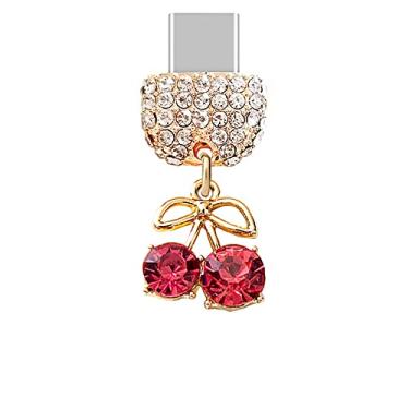 Imagem de ELISE & FONDA TP213 Tipo-C porta de carregamento cristal antipoeira pingente pequeno pingente de cereja para celular Samsung Galaxy/OnePlus/Xiaomi/oppo Android iPhone 15/16 (rosa), approx.1.5