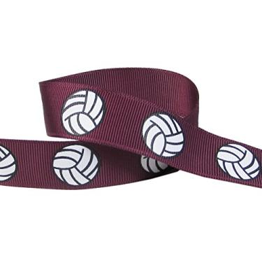 Imagem de Fita de vôlei para artesanato - Q-YO 3/8" - 3,8" Fita de gorgorão de vôlei/softbol/futebol para laços de torcida, uniforme de equipe, costura e mais (1,75 m de vôlei - vinho - 1,82cm)