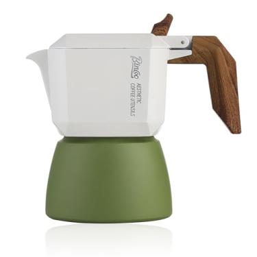 Imagem de Bincoo Cafeteira de café expresso para fogão, panela moka, cafeteira italiana clássica para cafeteira italiana, 2 xícaras de café expresso (branco-verde)