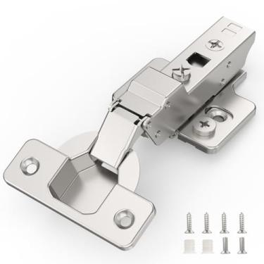 Imagem de Chibery Pacote com 10 dobradiças de armário de 120° meia sobreposição sem moldura, oculta europeia, 45 mm, base de montagem fácil, placa de encaixe ajustável 3D, fechamento lento, substituição de