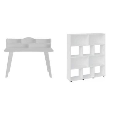 Imagem de Kit 2 Peças com Escrivaninha 120cm e Estante para Livros com 10 Nichos Branco