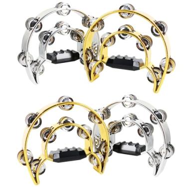 Imagem de EASTROCK Instrumento de percussão musical de pandeiro, campainha de metal de fileira dupla, pandeiro, cromado, textura metálica para adultos, KTV, festa, banda, pacote com 4