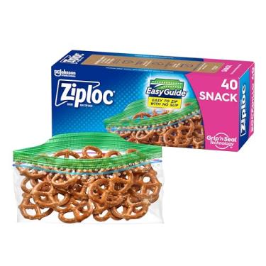 Imagem de Ziploc Sacos de lanche com textura EasyGuide, pequenos sacos de armazenamento de plástico com tecnologia Grip 'N Seal, total de 40 sacos