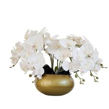 Imagem de Arranjo Centro De Mesa Flor Orquideas 10 Galhos Vaso Dourado - La Caza