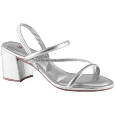 Imagem de Sandália Via Uno Feminina Salto Bloco Tiras Strass Moderna-Feminino