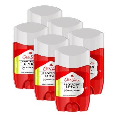 Imagem de Kit 6 Desodorante em barra Old Spice Proteção Épica Lenha 50g