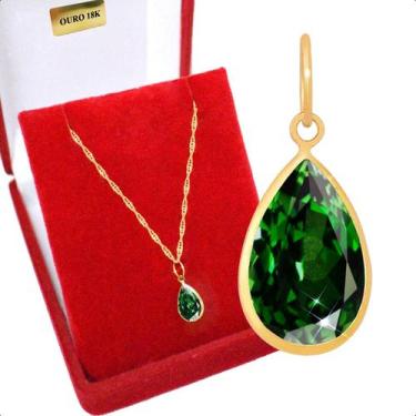 Imagem de Pingente Ouro 18k Pedra Gota 8mm - S.Demór Joias, Verde esmeralda