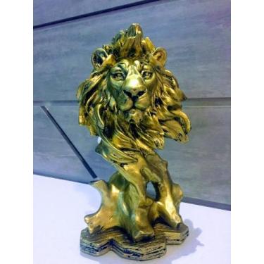 Imagem de Estatua De Leão Dourado Escultura Decorativa Em Resina Casa - Artesana