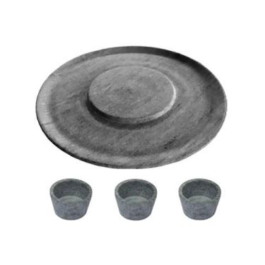 Imagem de Prato de Hambúrguer Porções 26cm e 3 Molheiras Pedra Sabão - Industria