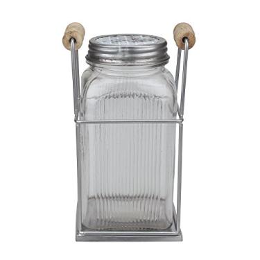 Imagem de Stonebriar Pote de vidro prensado alto com sapo de flor de metal e suporte de arame