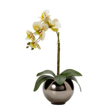 Imagem de Arranjo Orquídea Artificial Silicone Com Vaso Vidro Ônix Espelhado - F