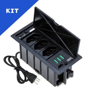 Imagem de Kit Caixas De Tomadas 4 Blocos Basculante 3 Tomadas 10A 3USB - CONNECT