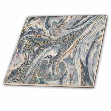 Imagem de 3dRose Ct_255025_2 Azulejos de cerâmica com efeito de textura de mármore azul cinza e dourado, 15 cm