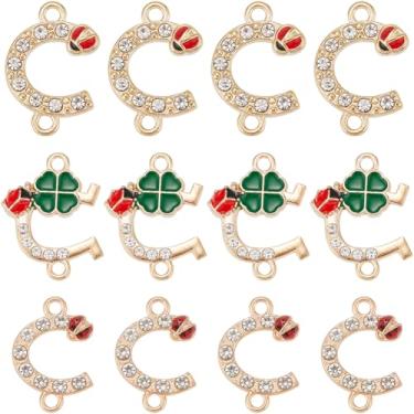 Imagem de SUNNYCLUE 1 caixa, 36 peças, 3 estilos, conectores de joaninha, berloques de conector de strass, liga metálica dourada esmaltada, em forma de U, elos de ferradura em forma de U, amuletos de joaninha