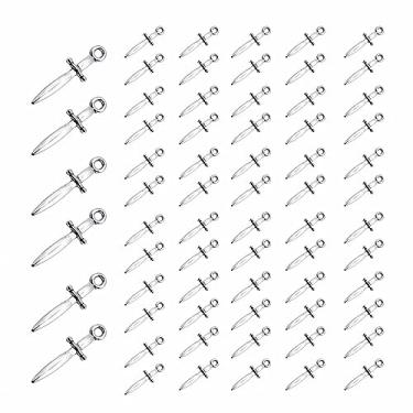 Imagem de GUZUHUKU 100 peças de pingentes de punhais de prata antigos, espadas, facas, pingentes para fazer joias, colar, pulseira, joias DIY, Liga de aço, Liga metálica.