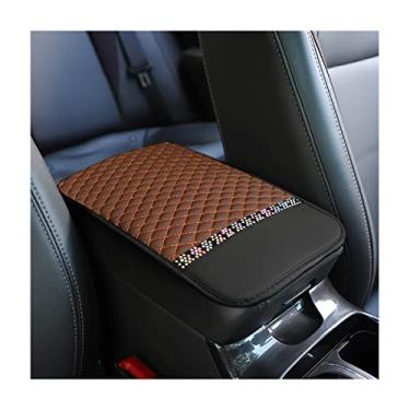 Imagem de Capa para console central de carro de couro brilhante, protetor de console central de carro com strass de cristal brilhante, capa universal à prova d'água para assento de braço de carro para a maioria dos carros, veículos, SUVs, caminhões (marrom)