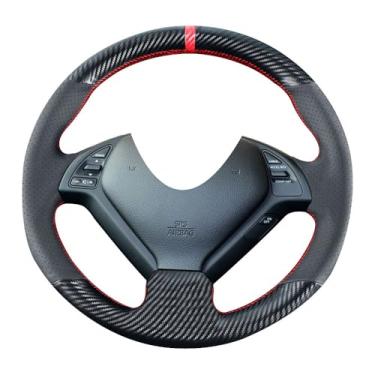 Imagem de Kivnto Capas de volante de fibra de carbono DIY para Infiniti G37 2008-2013 / G25 EX35 EX25 EX37 Q60 2014 QX50 Q40 IPL G G35 Sport 38.1 cm Acessórios interiores de couro com costura