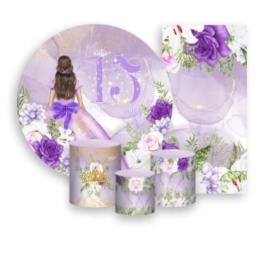 Imagem de Kit Painel De Festa + Trio Capa Cilindro + Faixa Veste Fácil - 15 Anos